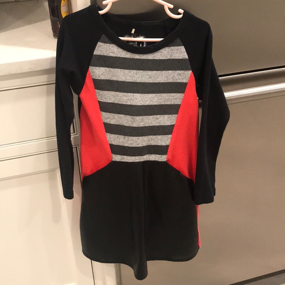 Chic designer girls dress with faux leather detail